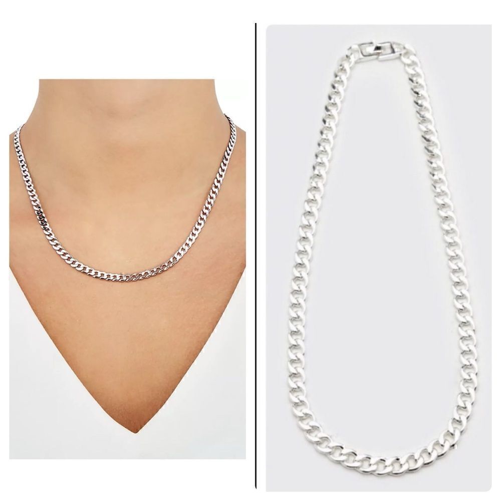 New! Sterling Silver Finish 5mm Flat Curb Chain 18” Length